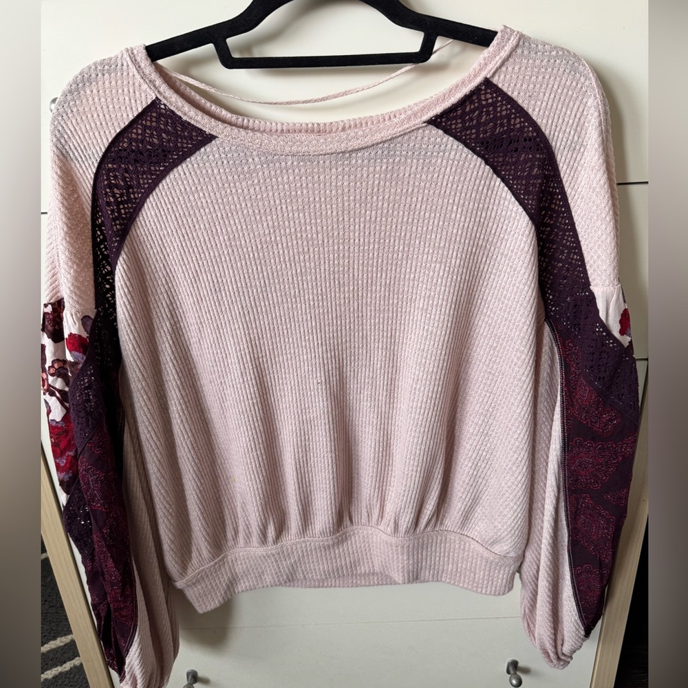 Free people balloon sleeve waffle knit top